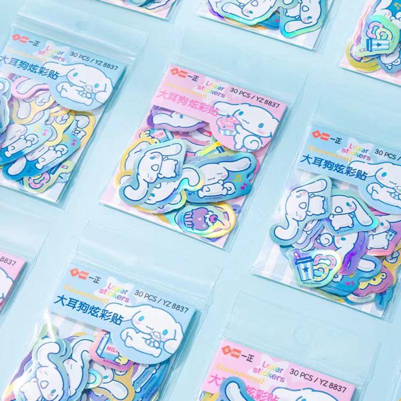 Set 30 Nhãn Dán Hoạt Hình Sanrio Kuromi Cinnamoroll Màu Laser Trang Trí Máy Tính / Vali / Máy Tính Bảng / Quà Tặng Trẻ Em