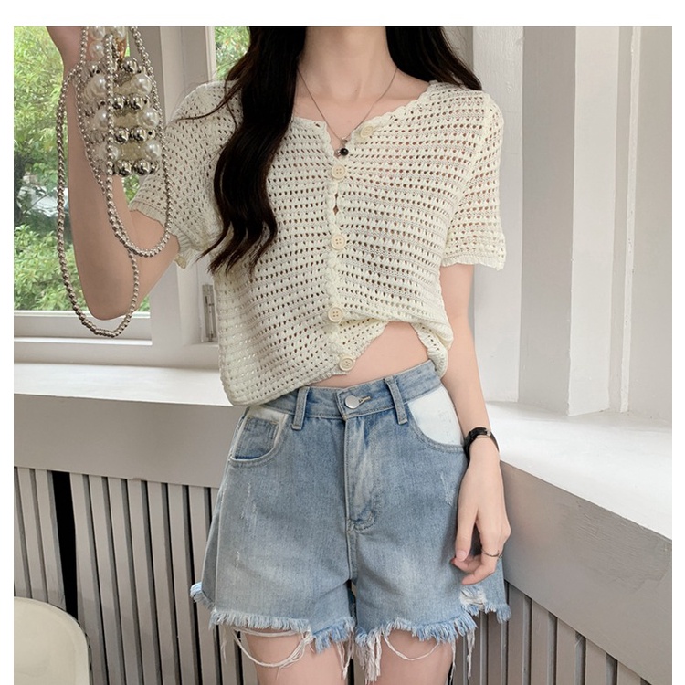 SUXI Áo Dệt Kim Mỏng Tay Ngắn Màu Trơn Thời Trang Xuân Hè Dành Cho Nữ