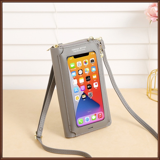 Túi Đeo Vai Mini Bằng Da Pu Nhân Tạo Trong Suốt Đựng Điện Thoại Chống Trộm Cảm Ứng Đa Năng