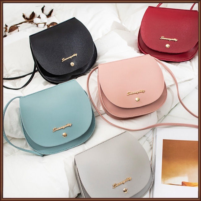 Túi Da PU Tròn Đeo Chéo Mini Màu Trơn Đơn Giản Cho Nữ