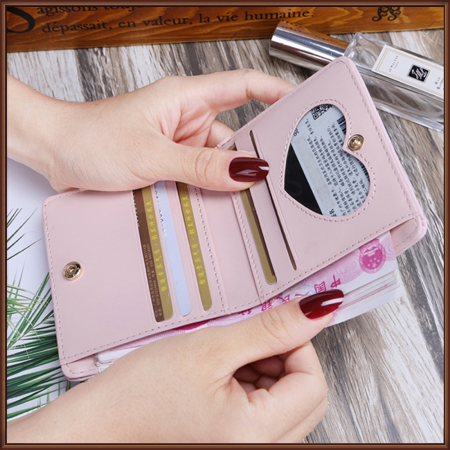 Ví Ngắn Dạng Gập 2 Ngăn In Họa Tiết Mèo Dễ Thương Cho Nữ