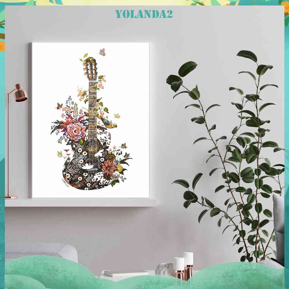 Tranh Đính Đá Kim Cương Toàn Bộ 5D DIY Hình Vẽ Đàn Ghita Và Hoa