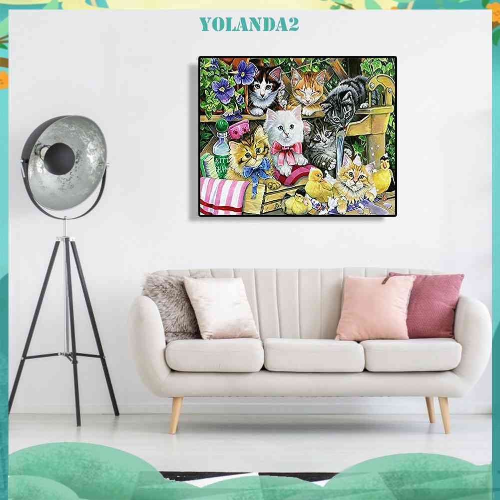 Tranh Đính Đá Kim Cương Toàn Bộ 5D DIY Hình Vẽ Mèo Trang Trí Nhà Cửa