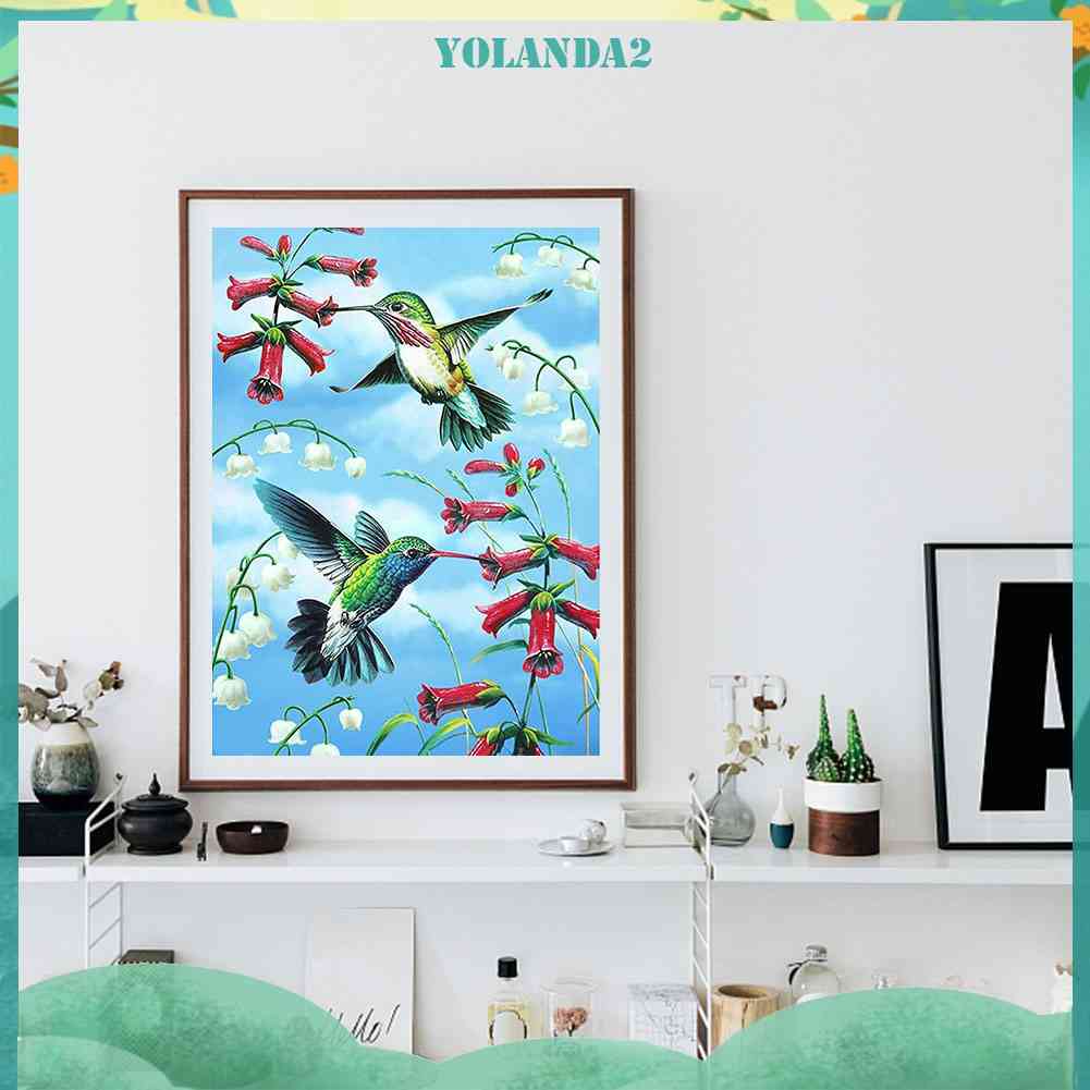 Tranh Đính Đá Kim Cương Toàn Bộ Họa Tiết Chim Và Hoa Dùng Trang Trí Tường