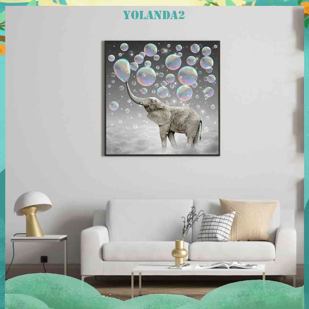 Bộ Tranh Đính Đá Tự Làm Toàn Diện Hình Voi Và Bong Bóng Cầu Vồng