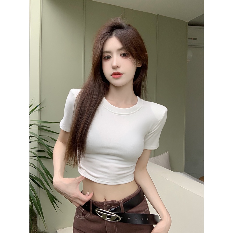 Áo Thun Croptop Tay Ngắn Có Mút Đệm Ngực Hở Lưng Quyến Rũ Cho Nữ