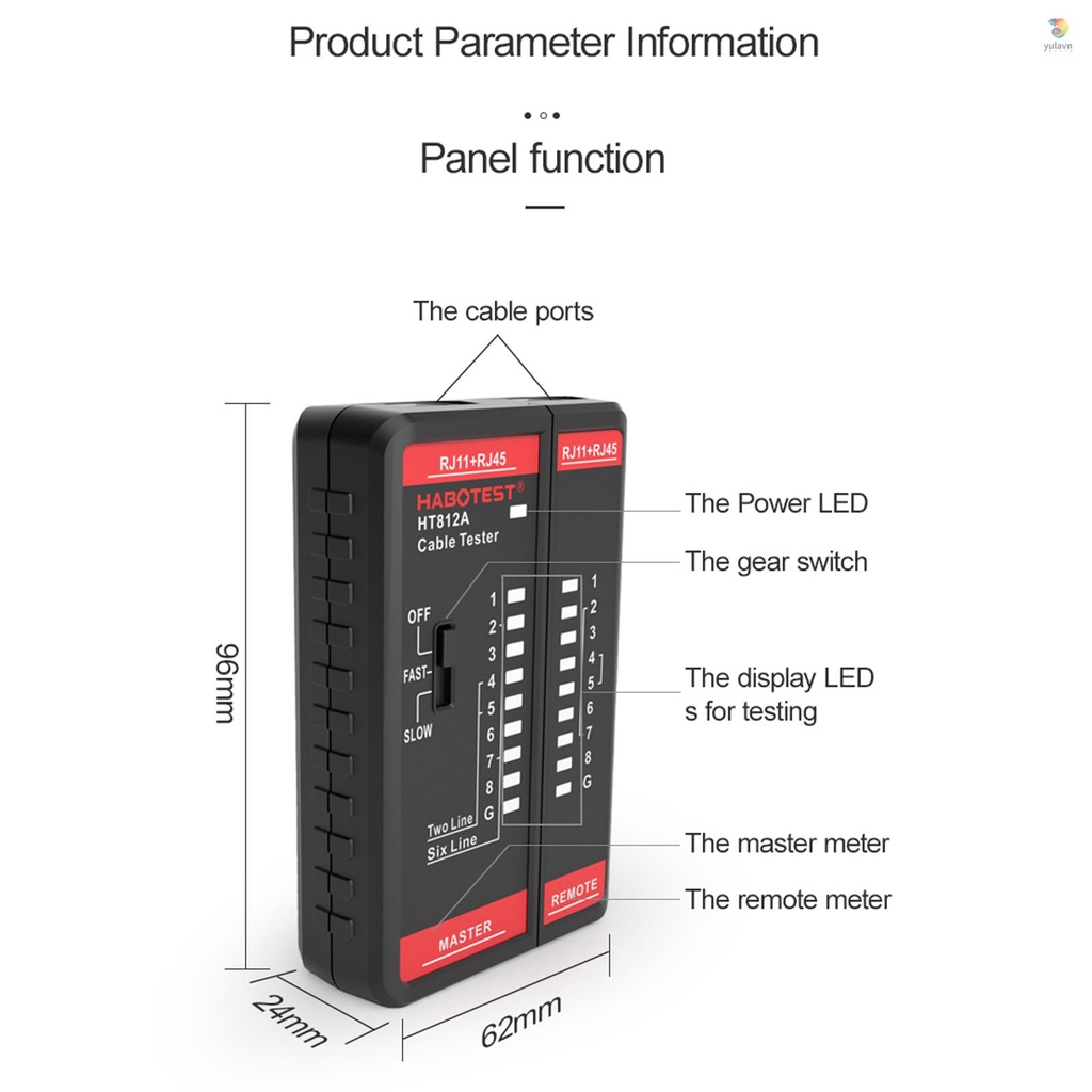Thiết Bị Kiểm Tra Dây Cáp Mạng / Điện Thoại Đa Năng HABOTEST HT812A RJ11 RJ45 2P / 4P / 6P / 8P