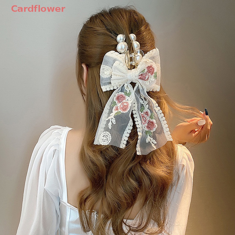 Kẹp Tóc Nơ Thêu Hoa Bằng Vải Ren Phong Cách Hàn Quốc Mới Cho Bé Gái