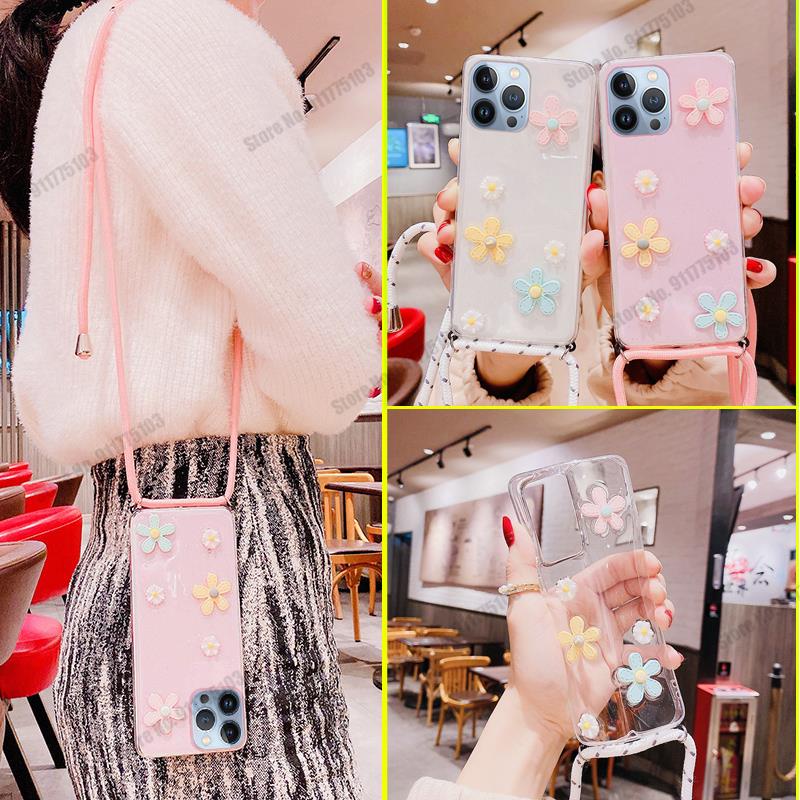 Ốp Điện Thoại Silicon Mềm Trong Suốt Hình Hoa Cúc 3D Có Dây Đeo Cho Iphone 14 Pro Max 14plus 14 Pro Max