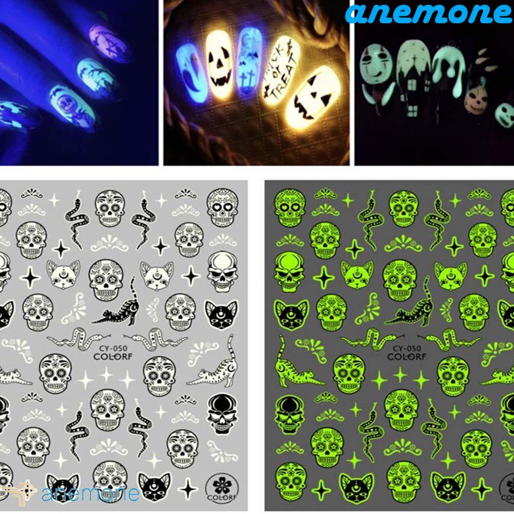 Nhãn Dán Móng Tay Dạ Quang Tự Dính Họa Tiết Halloween Thời Trang DIY