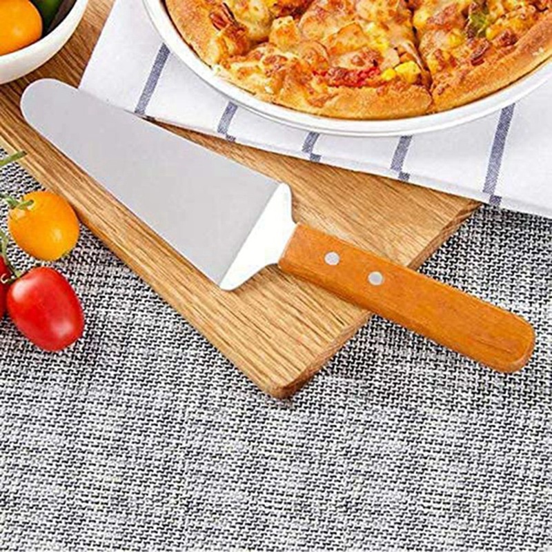 Bộ 10 Dụng Cụ Hỗ Trợ Làm Bánh Pizza Hình Tam Giác Bằng Thép Không Gỉ Tay Cầm Gỗ