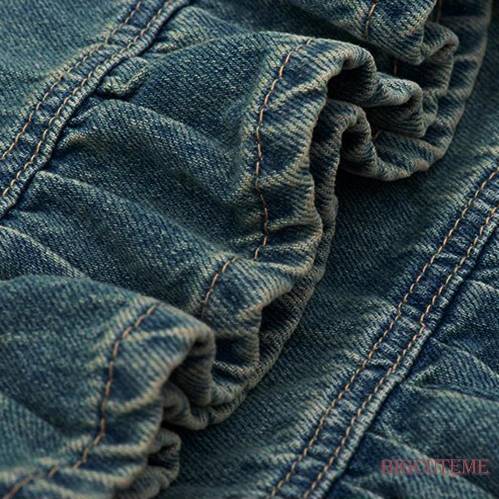 Quần Jean Dài Dáng Rộng Viền Bèo Nhún Màu Trơn Thời Trang Xuân Thu Cho Nữ