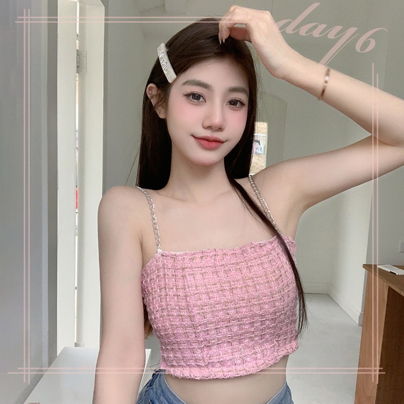 Áo Croptop Hai Dây Vải Lụa Họa Tiết Kẻ Sọc Dáng Ôm Thời Trang Quyến Rũ Cho Nữ