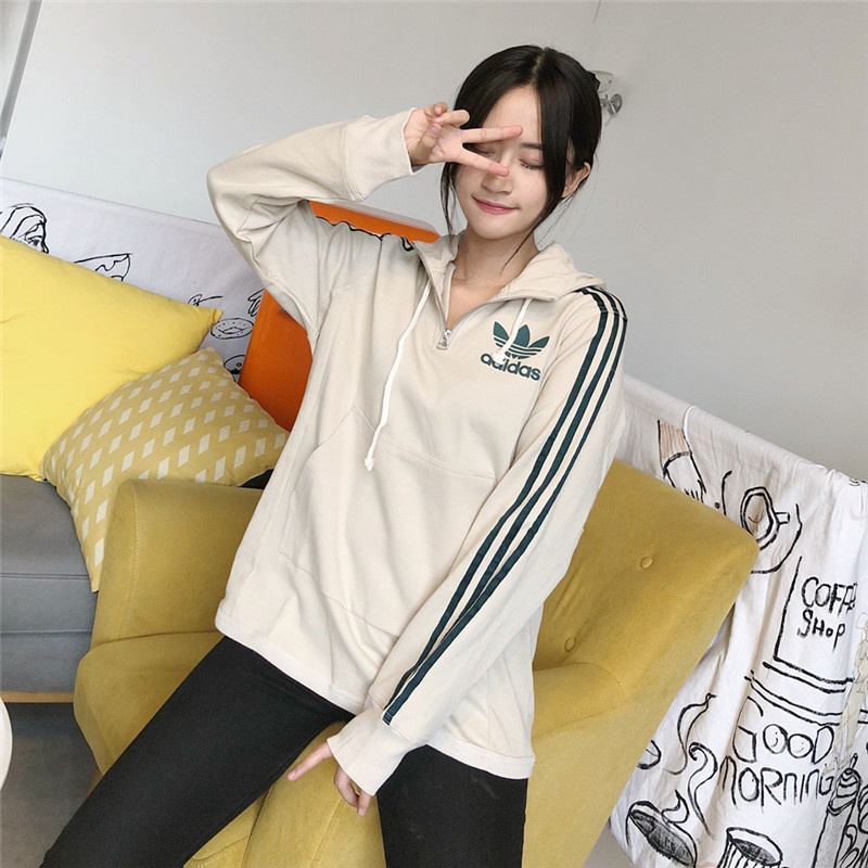Adidas Áo Hoodie Phối Khóa Kéo Phong Cách vintage bk7193 100% clover