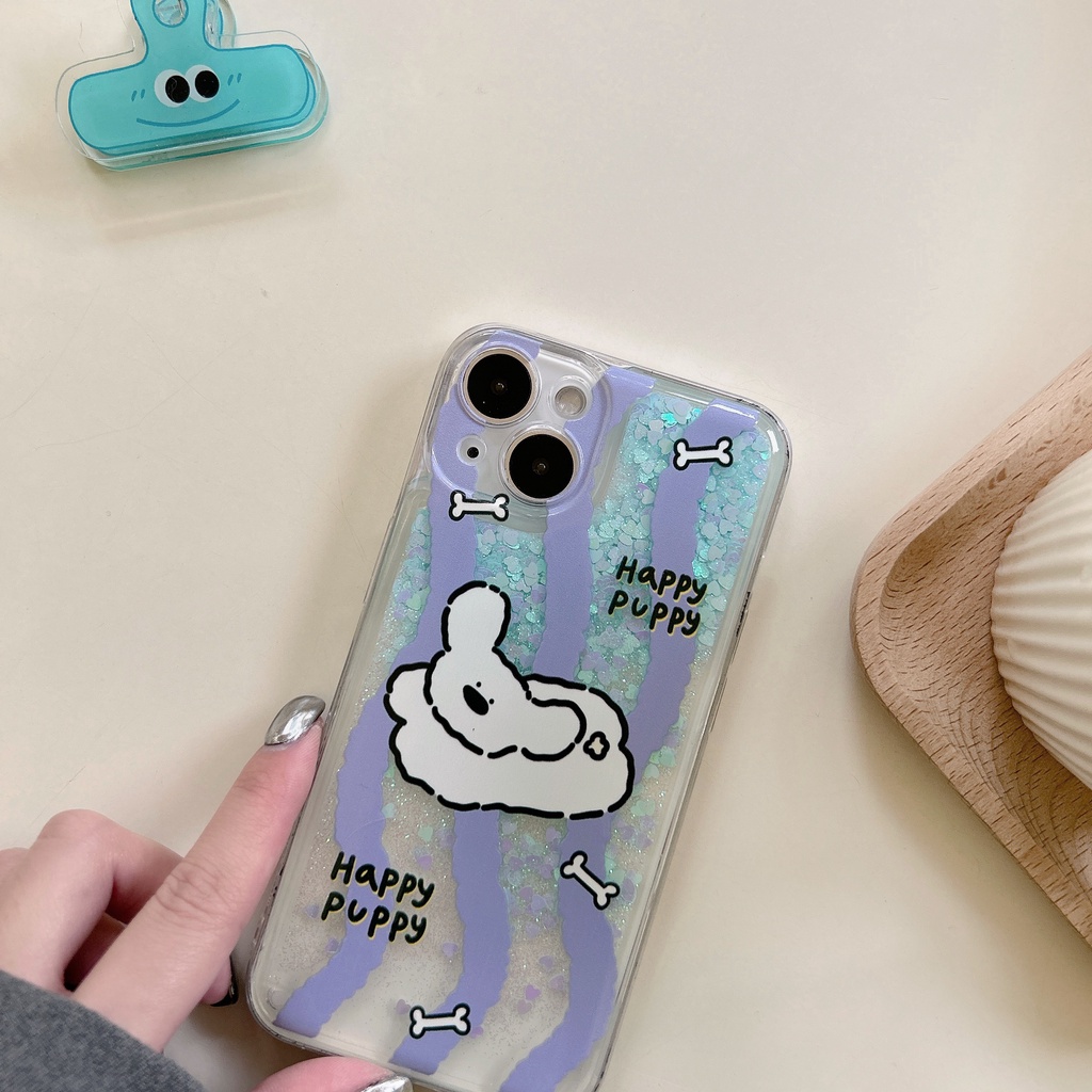 Ốp Điện Thoại TPU Dẻo Họa Tiết Hoạt Hình Chú Chó Có Nước Kim Tuyến Lấp Lánh Cho iPhone11 12 13 14 Pro Max