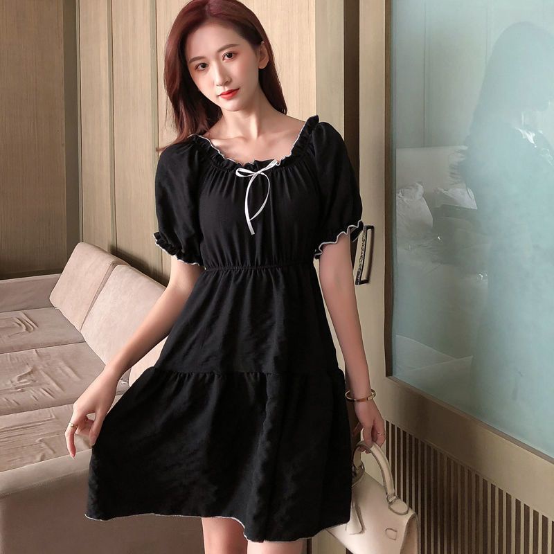 Đầm Ngắn Tay Phồng Đính Nơ Màu Trắng Thiết Kế Mới Thời Trang Mùa Hè Dành Cho Nữ