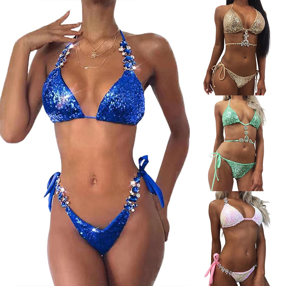 Bộ Đồ Bơi Bikini Phối Dây Đính Kim Sa Gợi Cảm Cho Nữ [MM0503]