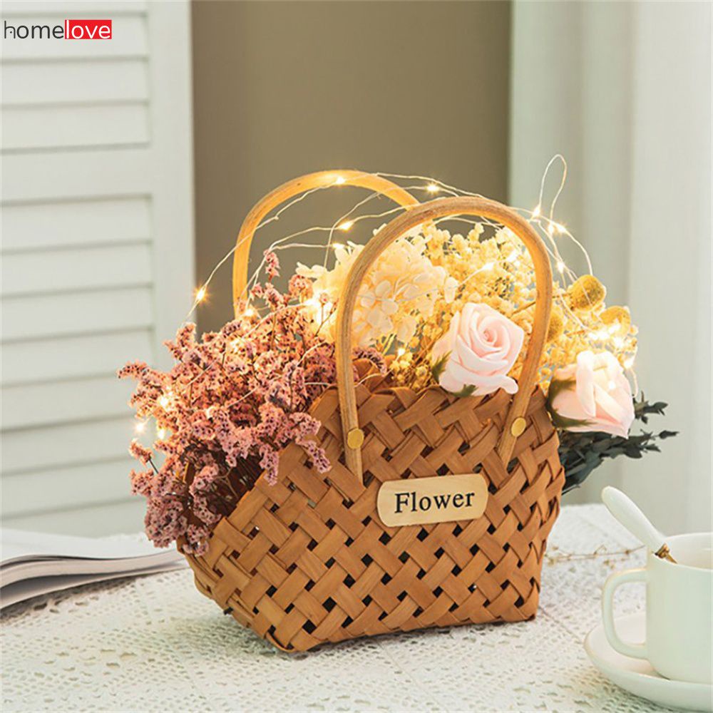 Giỏ Đan Bằng Liễu Gai Giỏ Tre Hoa Giỏ Đựng Đồ Nhà Bếp Rau Củ Trái Cây Hoa Cô Gái Trang Trí Giỏ Cầm Tay Thủ Công Dệt Tay Homelove