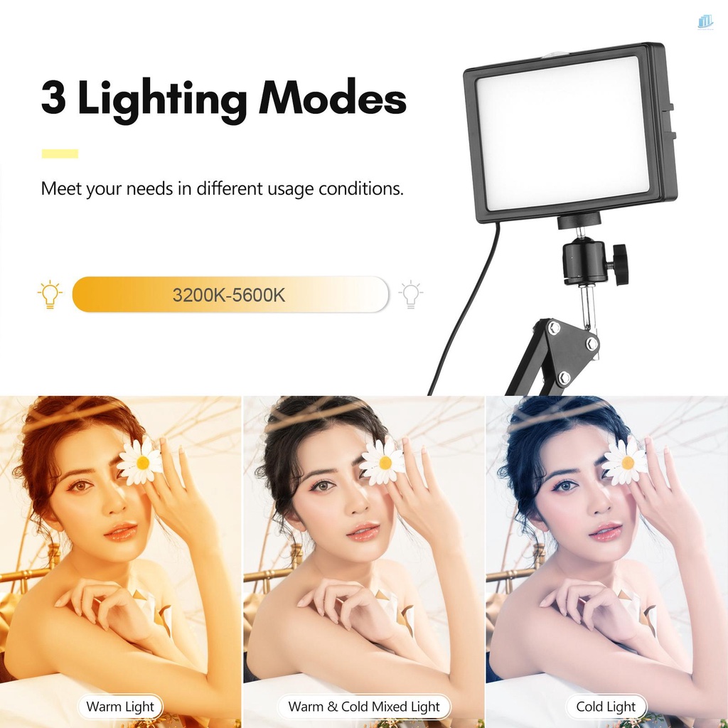 Đèn LED USB Để Bàn 2 * 3200K-5600K + 2 * Giá Đỡ Bằng Kim Loại 2 * 360 Độ Chuyên Dụng° Đầu Bi Xoay + 10 * Colo Có Thể Xoay Được + 10 * Colo