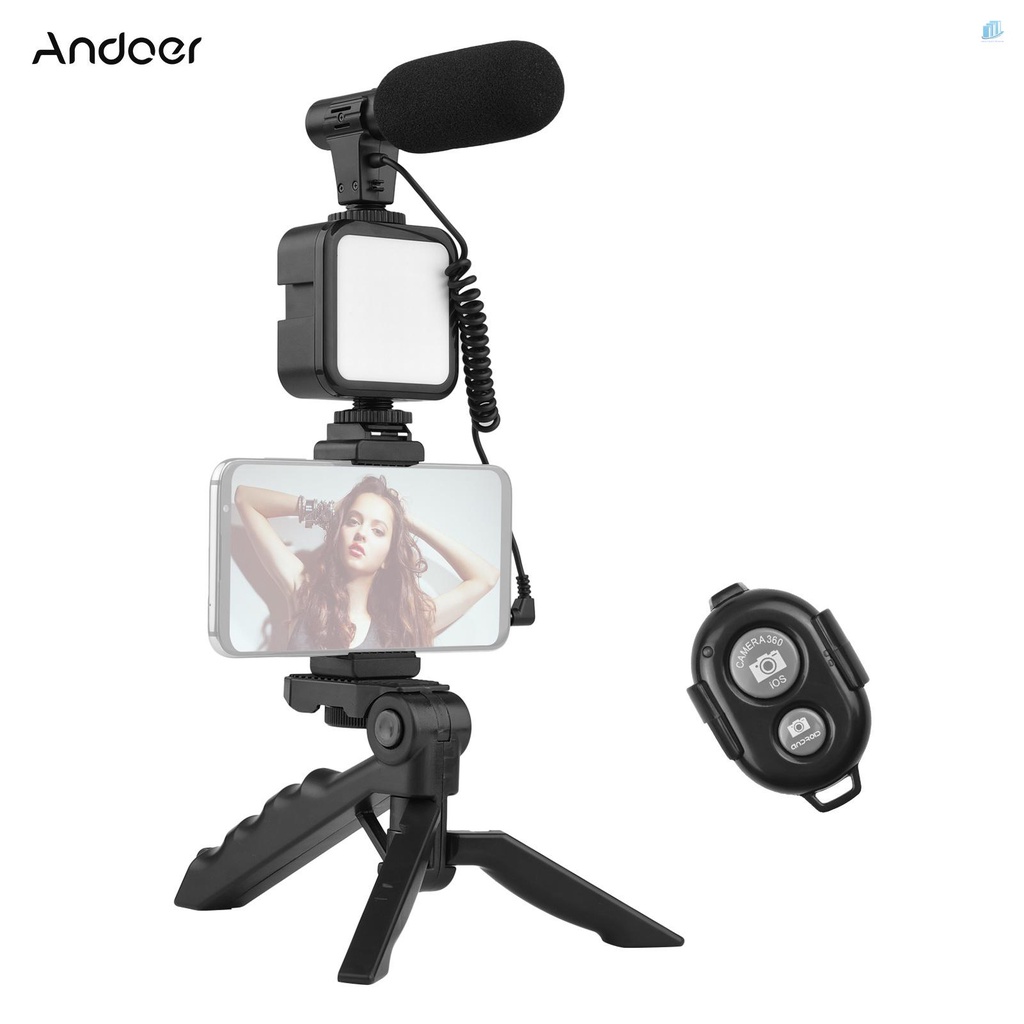 ANDOER Bộ Dụng Cụ Quay Video Vlog Với Giá Đỡ Ba Chân Và Đèn LED Và Micro Cho Điện Thoại