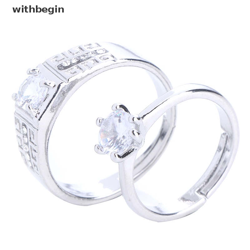 1 Cặp Nhẫn Đính Hôn Đính Đá Cổ Điển Có Thể Điều Chỉnh Kích Thước