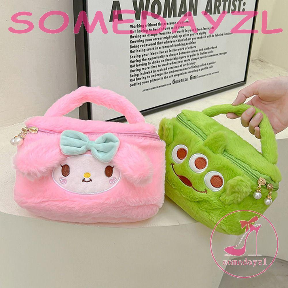 Túi Đựng Mỹ Phẩm Lông Xù Mềm Mại Hình Kuromi Và Ngôi Sao Kirby Đáng Yêu Cho Nữ
