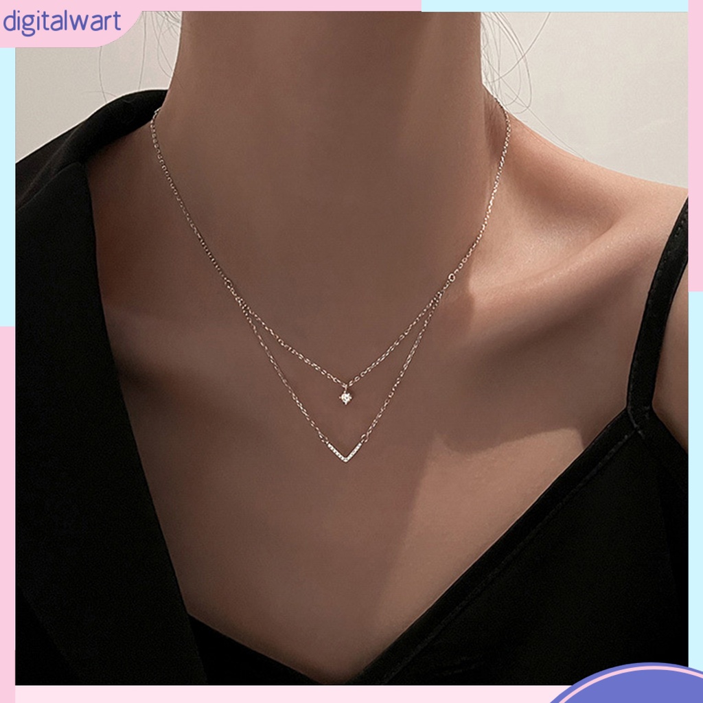 Vòng cổ Hai Lớp Hình Chữ V Màu Bạc Có Thể Điều Chỉnh Phong Cách Hàn Quốc