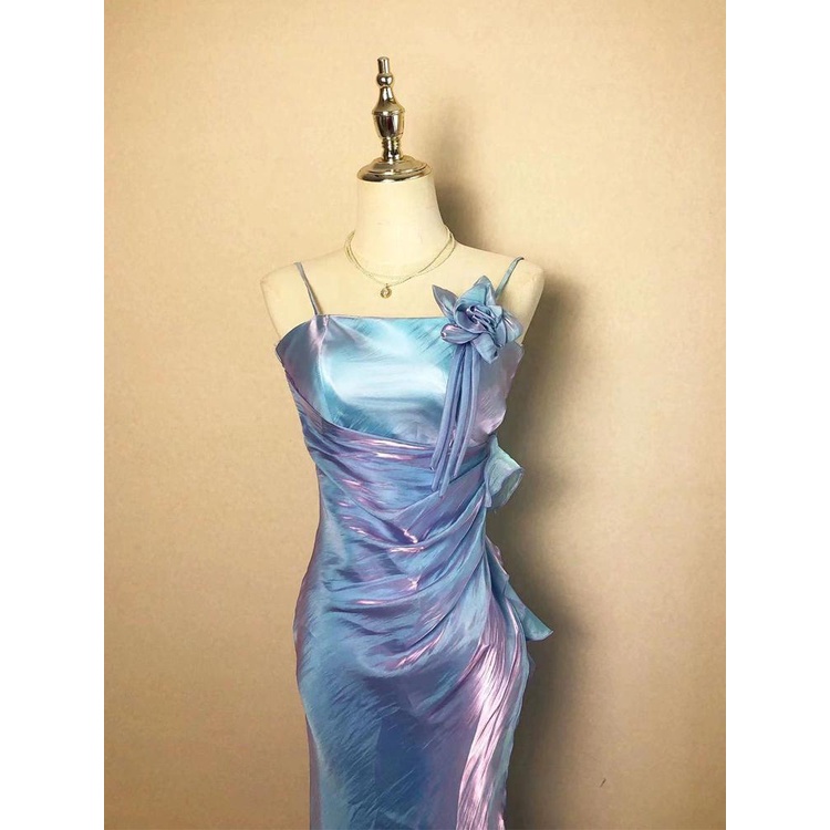 Đầm Hai Dây Dáng Ôm Họa Tiết Hoa Ba Chiều Phong Cách Cổ Điển Mới Cho Nữ