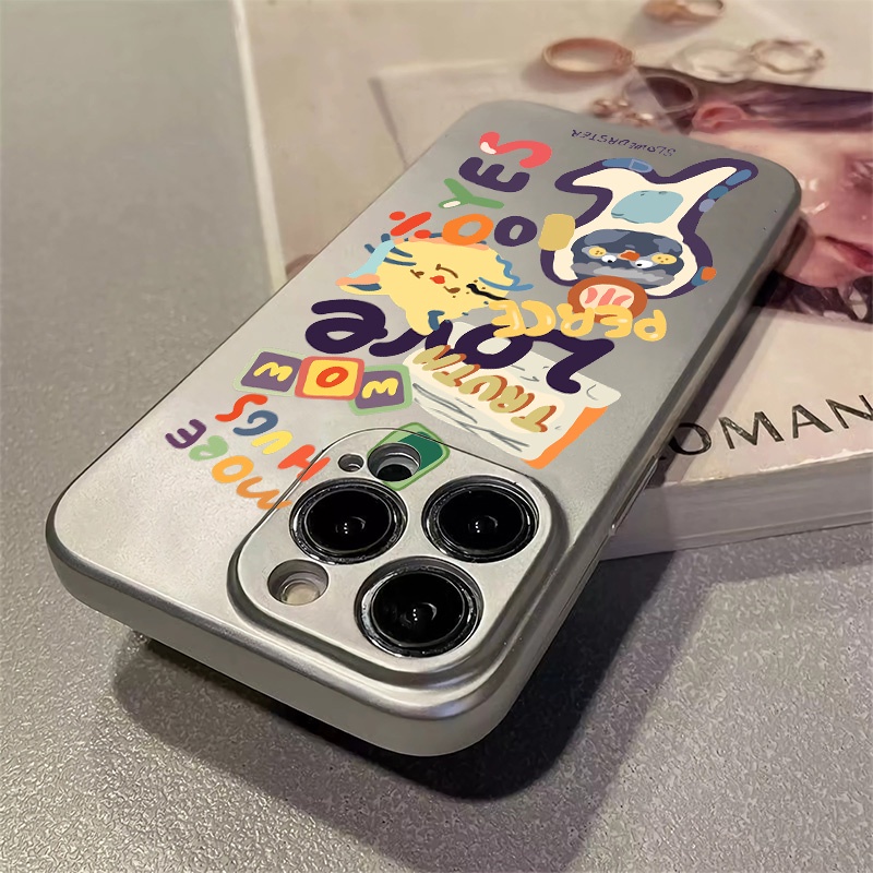 Vỏ mềm tương thích cho IPhone 11 12 13 14 Pro Max XR X 7 8 Plus XS Max SE 2020 Vỏ điện thoại silicon đáng yêu sang trọng Vỏ mạ điện màu bạc