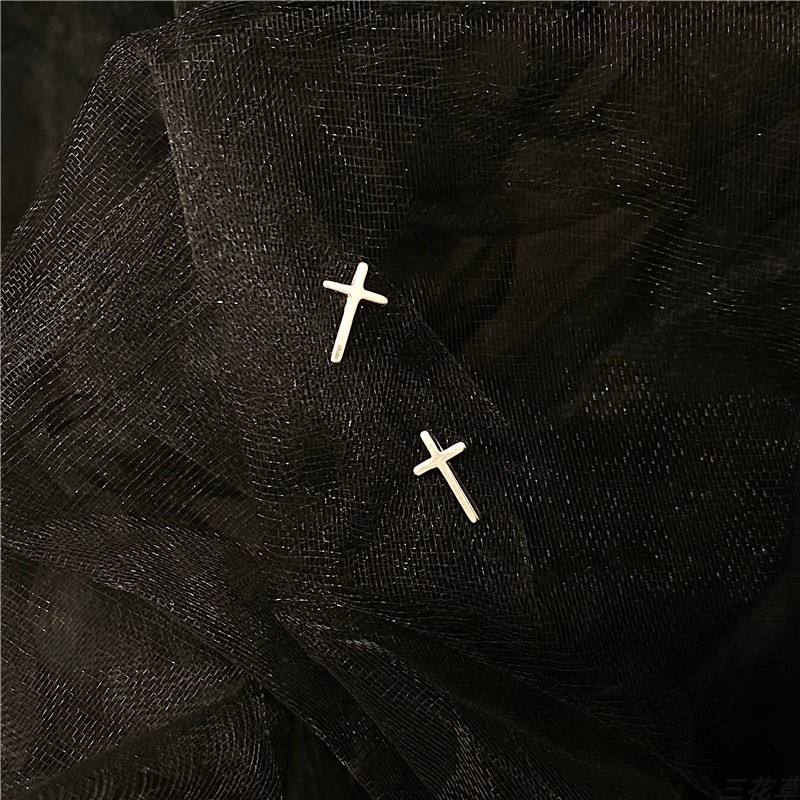 Bông Tai Bạc 2023 Hình Thánh Giá Mini Trơn Mịn Đơn Giản Dễ Phối Đồ Cho Nữ