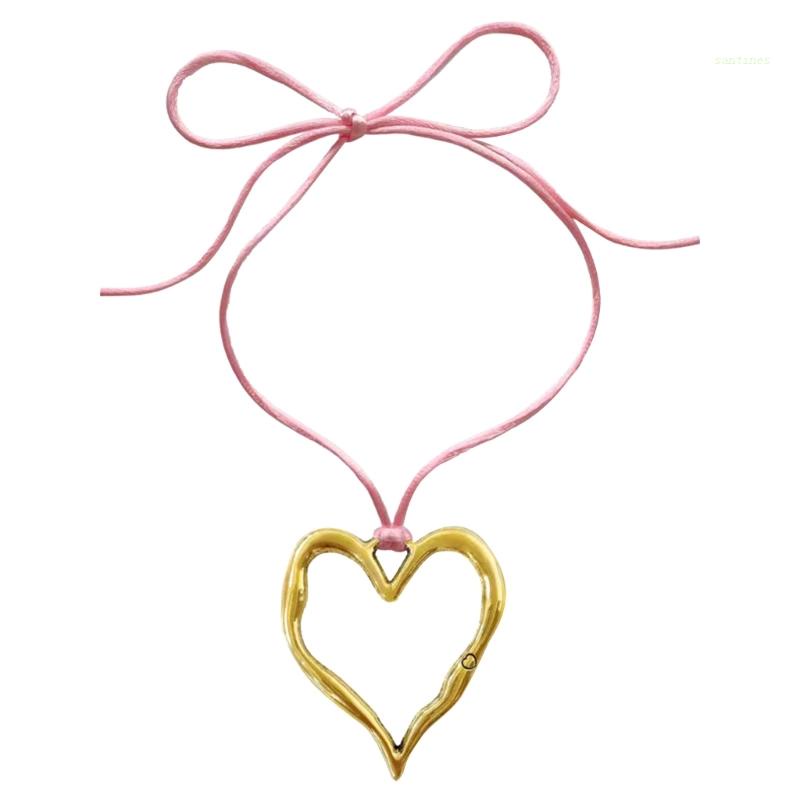 Vòng Cổ Choker Dài Thắt Nút Hình Trái Tim Rỗng Lớn