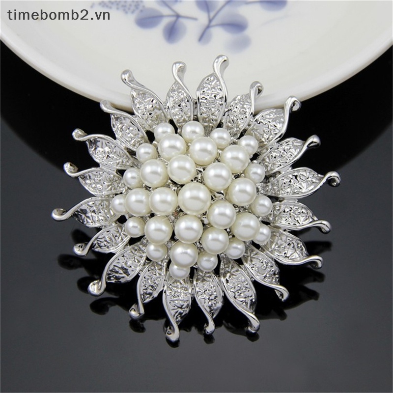 {Timebomb} Ghim Cài Áo Mạ Bạc Đính Hạt Ngọc Trai Nhân Tạo Hình Bông Hoa Làm Quà Cướ