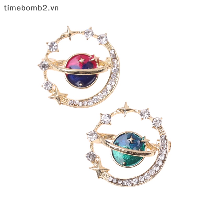 {Timebomb} Ghim Cài Áo Tráng Men Hình Hành Tinh Mặt Trăng Ngôi Sao Màu Xanh Dương Chống Ra Được Làm Quà Tặng
