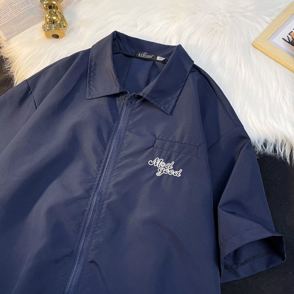 Áo Sơ Mi Tay Lửng Dáng Rộng Màu Trơn Thời Trang Mùa Hè Nhật Bản 2023