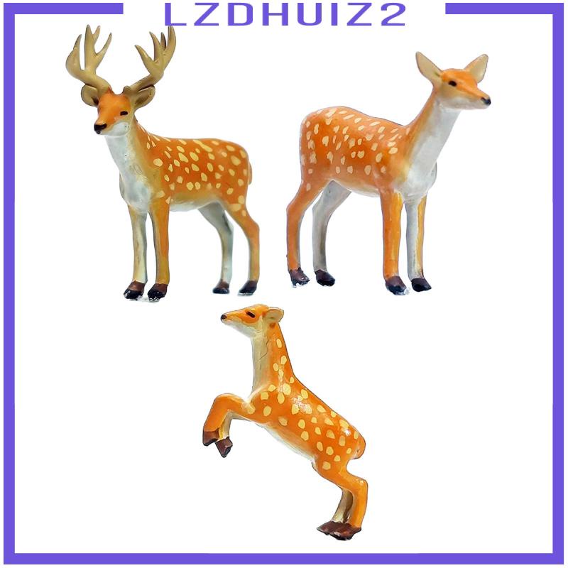 Set 3 Mô Hình Hươu Rừng Tỉ Lệ 1: 64 Bằng Nhựa Resin Trang Trí Nhà Cửa