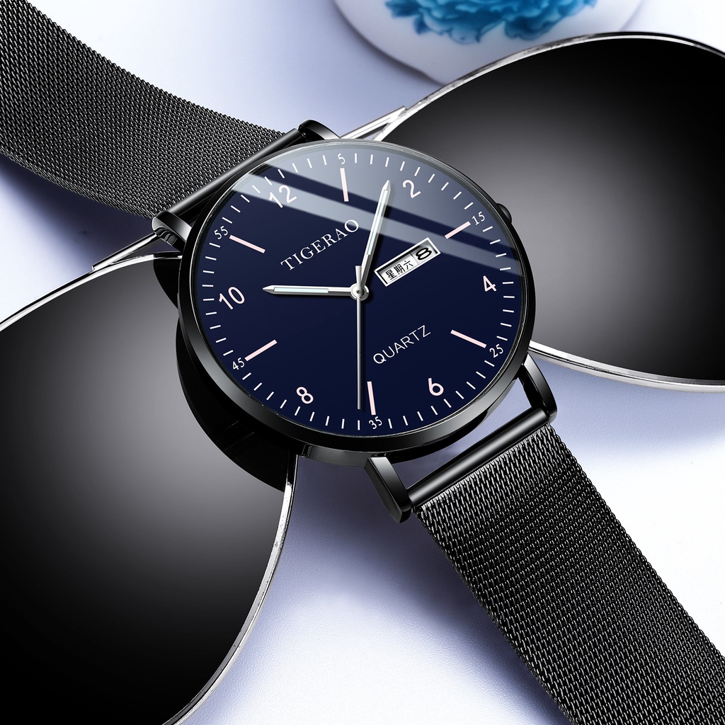 Đồng Hồ Thạch Anh Điện Tử Siêu Mỏng Chống Thấm Nước Màu Dạ Quang Đơn Giản Cho Nam Sinh