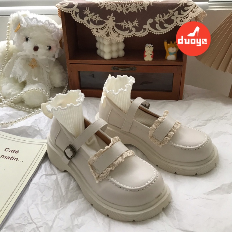 Tóc Thẳng ~ [Hàng Có Sẵn] Giày Mary Jane jk Nhỏ Màu Trắng Bằng Da Dày Dặn Phong Cách Retro Nhật Bản Cho Nữ