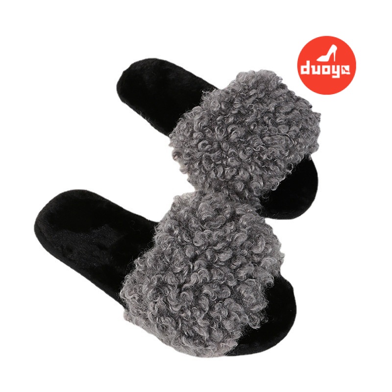 Duoya Tóc Thẳng ~ [Hàng Có Sẵn] Dép Lông Cừu Đế Dày Thời Trang Thu Đông Mới Cho Nữ Mang Ngoài Trời [ABC] Miễn Phí Vận Chuyển