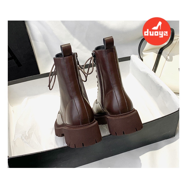 Duoya Giày Bốt Martin Da Mềm Dày Dặn Màu Nâu Cà Phê Phong Cách Anh Quốc Thời Trang Xuân Thu 2022 Cho Nữ