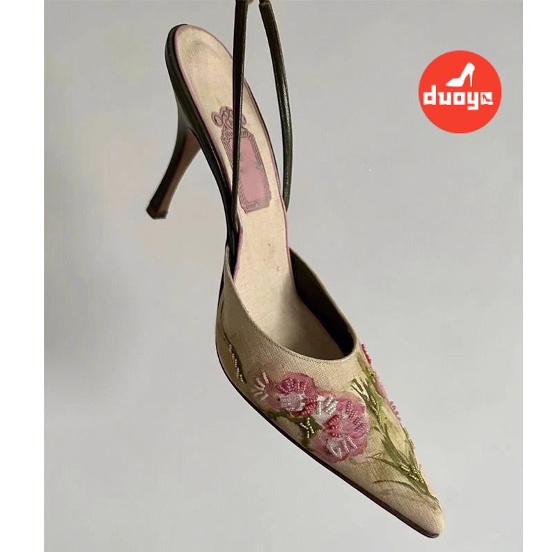 Duoya Giày Cao Gót Mũi Nhọn Miệng Nông Thêu Họa Tiết Phong Cách Trung Hoa Cho Nữ Miễn Phí Vận Chuyển