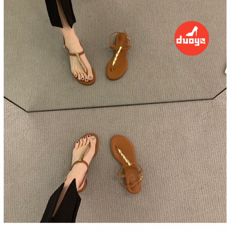 Duoya Tóc Thẳng ~ [Hàng Có Sẵn] Giày Sandal Cao Gót Đế Dày Phẳng Phong Cách Cổ Tích Hợp Giày Sandal Roman Cao Cấp
