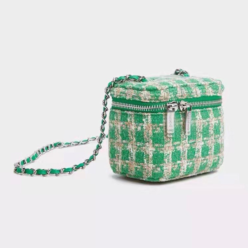 Túi Đựng Mỹ Phẩm mini Bằng Vải Len Phối Dây Xích Phong Cách retro Ngọt Ngào Cho Nữ