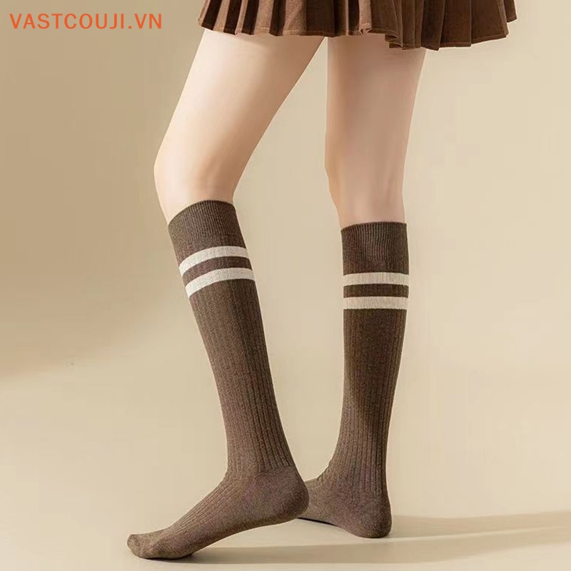 1 Đôi Vớ Dài Trung Bình Thoải Mái Thoáng Khí Họa Tiết Kẻ Sọc Phong Cách Nhật Bản Cổ Điển