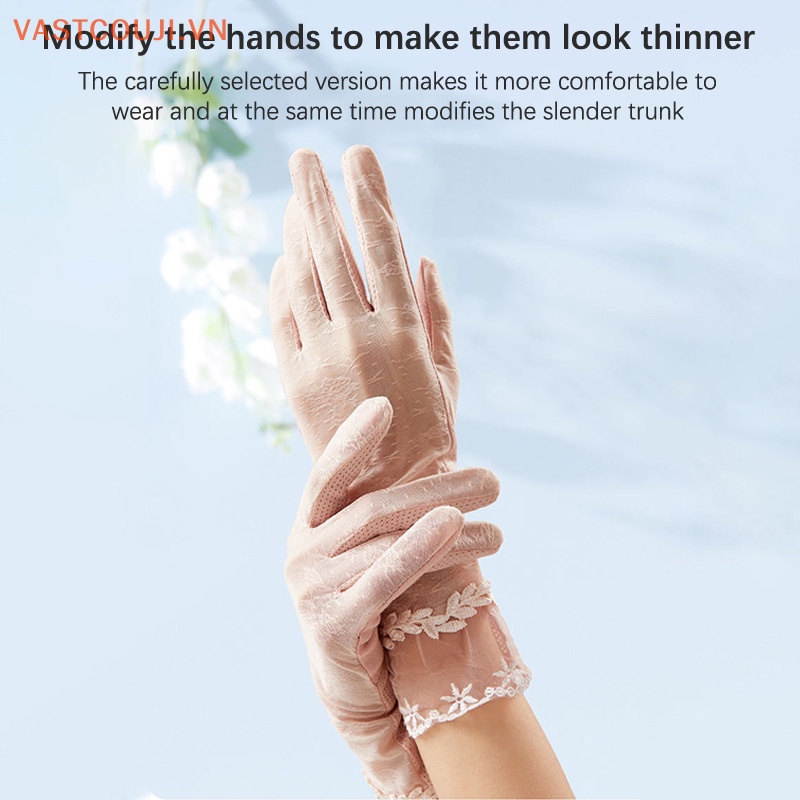 1 Đôi Găng Tay Chống Trượt Vải Lụa Lạnh Phối Ren Thoáng Khí Thời Trang Mùa Hè Cho Nữ