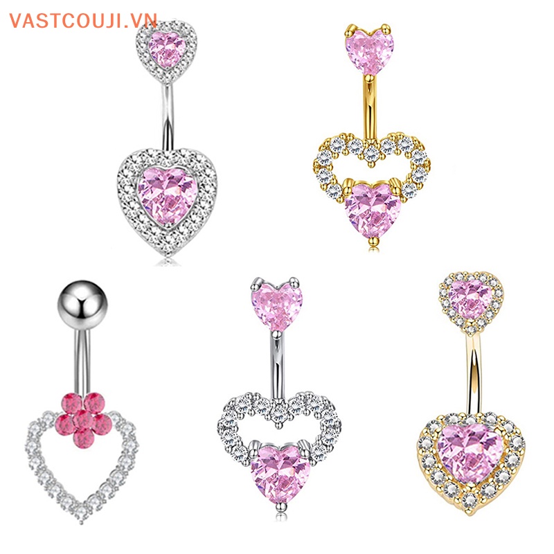 Khuyên Rốn Đính Đá Zircon Hình Trái Tim Thời Trang Cho Nữ