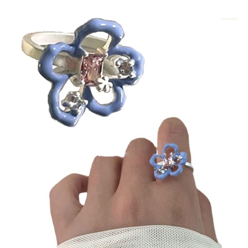 Nhẫn Đính Hôn Nữ Mặt Hoa Đính Đá Zircon 2 Màu Thời Trang