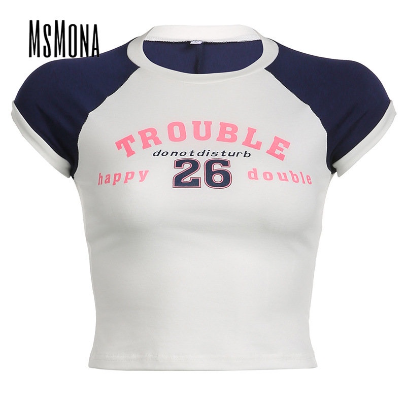Áo Thun Tay Ngắn Cổ Tròn Màu Trơn In Chữ Thời Trang 2023 Quyến Rũ Cho Nữ