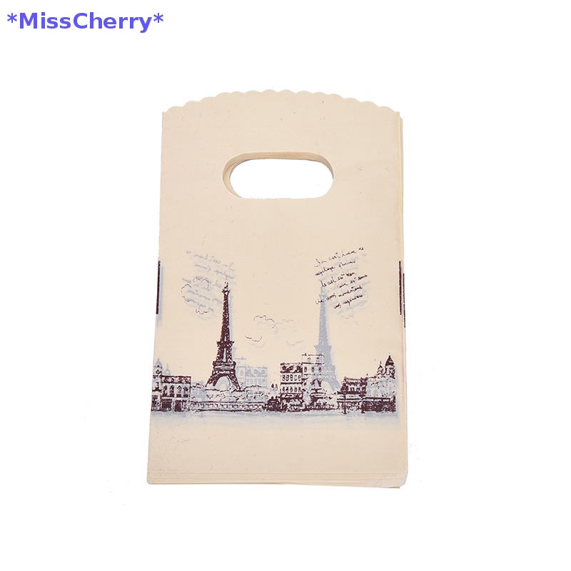 Set 100 Túi Nhựa Mua Sắm Có Tay Cầm Hình Tháp Eiffel Màu Hồng Mới