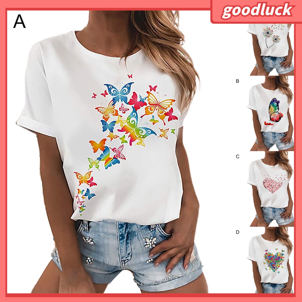 Áo Thun Cổ Tròn In Hình Bướm Trọng Lượng Nhẹ Thời Trang Thường Ngày Cho Cặp Đôi