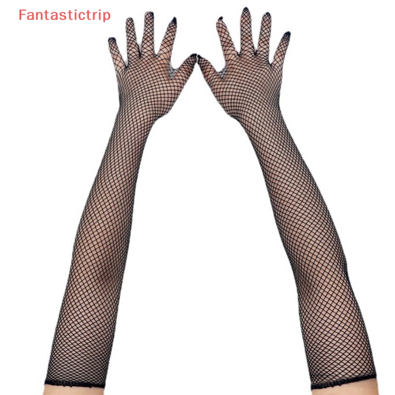 [Fantastictrip] Găng Tay Lưới Dài Hở Ngón Hóa Trang Màu Đen Trắng Đỏ Mới Cho Nữ